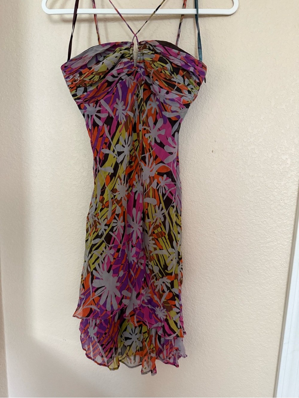 Vintage Y2K BCBG Max Azria floral silk fairy halter midi dress